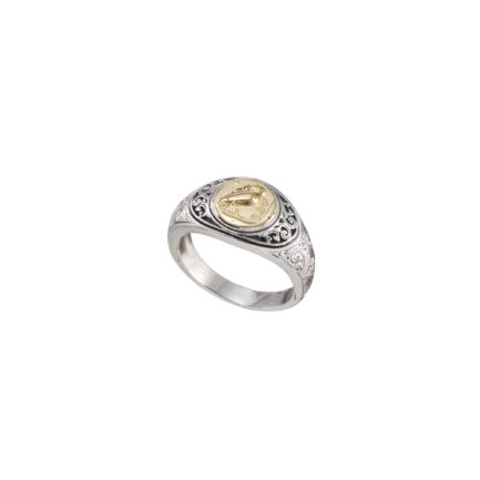 Antique Coin Symbol Owl Ring for men’s 18k Gold and Silver 925