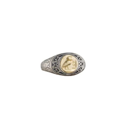 Antique Coin Symbol Owl Ring for men’s 18k Gold and Silver 925