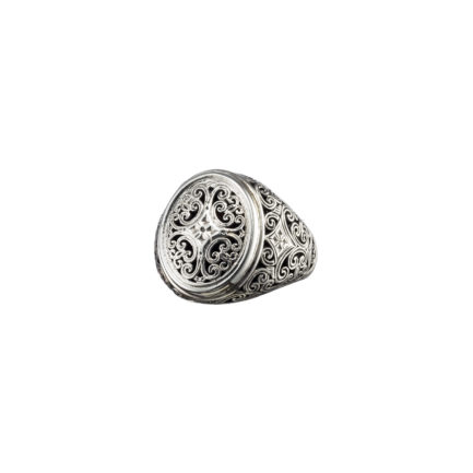 Filigree Byzantine Cross Oval Shape Ring and Sterling Silver 925