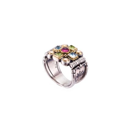 Byzantine Cross Ring 18k Yellow Gold and Sterling Silver 925