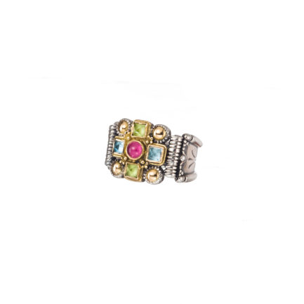Byzantine Cross Ring 18k Yellow Gold and Sterling Silver 925
