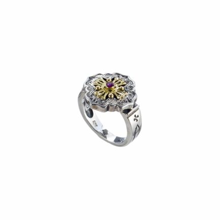 Byzantine Ring for Women’s Ruby 18k Yellow Gold and Sterling Silver 925