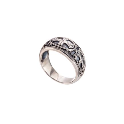 Triple Cross Men’s Band Byzantine Ring in Sterling Silver 925