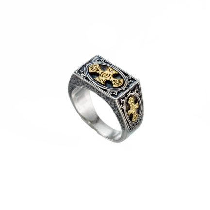 Men’s Triple Cross Band Byzantine Ring k18 Yellow Gold and Sterling Silver 925