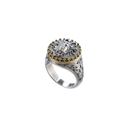 Medusa Ring Greek Mythology Handmade 18k Yellow Gold and Sterling Silver 925