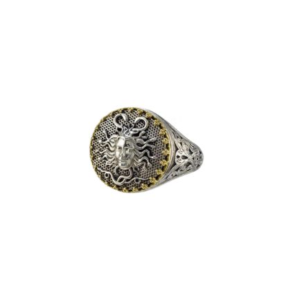 Medusa Ring Greek Mythology Handmade 18k Yellow Gold and Sterling Silver 925