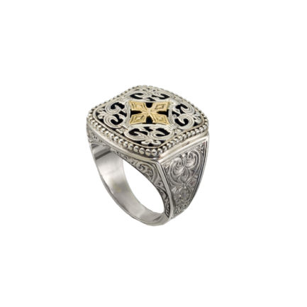 Byzantine Cross Ring for Men’s 18k Yellow Gold and Sterling Silver 925