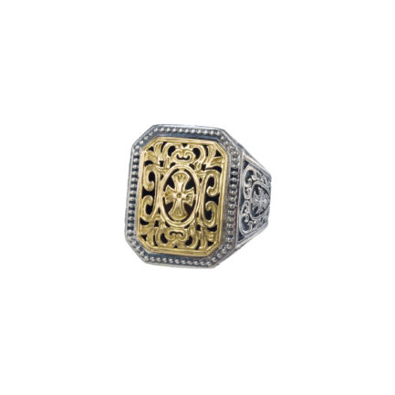 Filigree Byzantine Ring for Men’s 18k Yellow Gold and Sterling Silver 925