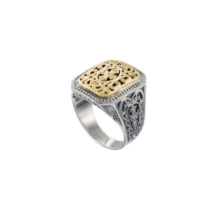 Filigree Byzantine Ring for Men’s 18k Yellow Gold and Sterling Silver 925