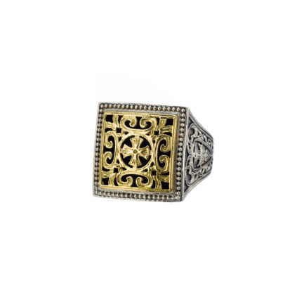 Filigree Byzantine Ring for Men’s 18k Yellow Gold and Sterling Silver 925