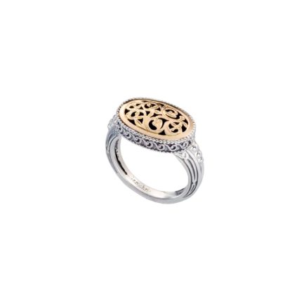 Oval Flower Byzantine Ring for Women’s 18k Yellow Gold and Silver 925