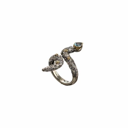 Long Finger Bling Snake Ring 18k Yellow Gold and Sterling Silver 925