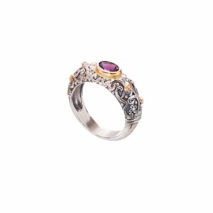 Byzantine Band Ring 18k Yellow Gold and Sterling Silver 925