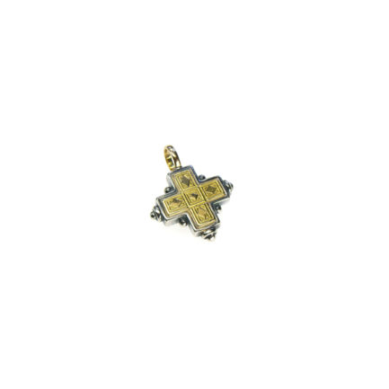 Byzantine Cross Pendant 18k Yellow Gold and Sterling Silver 925