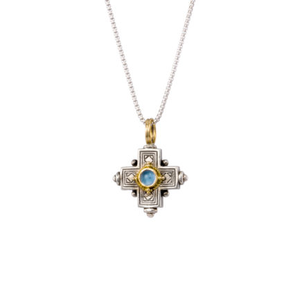 Byzantine Cross Pendant Garnet 18k Yellow Gold and Sterling Silver 925
