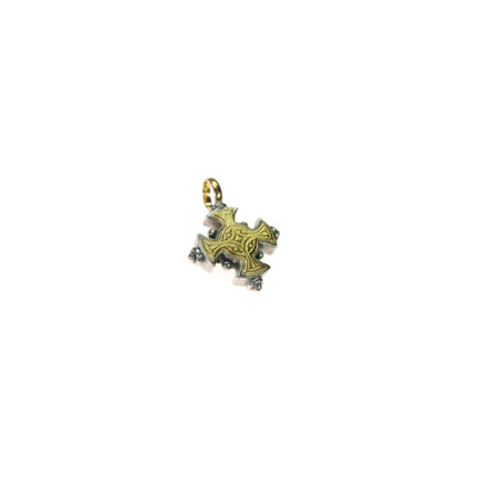 Byzantine Cross Pendant 18k Yellow Gold and Sterling Silver 925