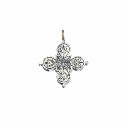 Byzantine Cross Pendant 18k Yellow Gold and Sterling Silver 925