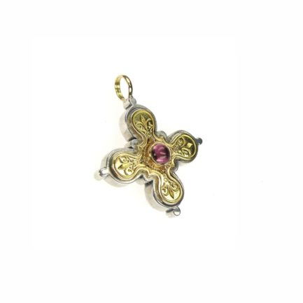 Byzantine Cross Pendant 18k Yellow Gold and Sterling Silver 925