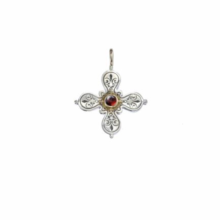 Byzantine Cross Pendant 18k Yellow Gold and Sterling Silver 925