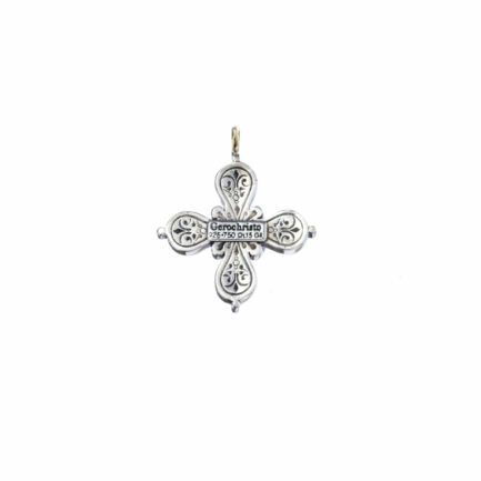 Byzantine Cross Pendant 18k Yellow Gold and Sterling Silver 925