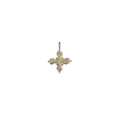 Byzantine Cross Pendant 18k Yellow Gold and Sterling Silver 925