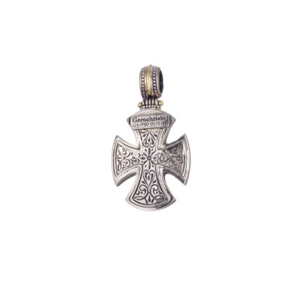 Maltese Men’s Cross Pendant 18k Yellow Gold and Sterling Silver 925