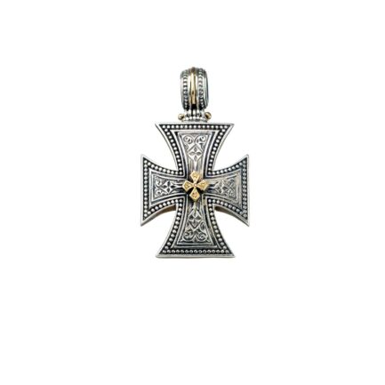 Maltese Men’s Cross Pendant 18k Yellow Gold and Sterling Silver 925