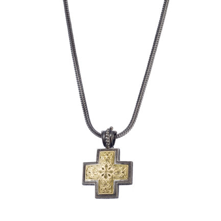 Byzantine Cross Pendant 18k Yellow Gold and Sterling Silver 925