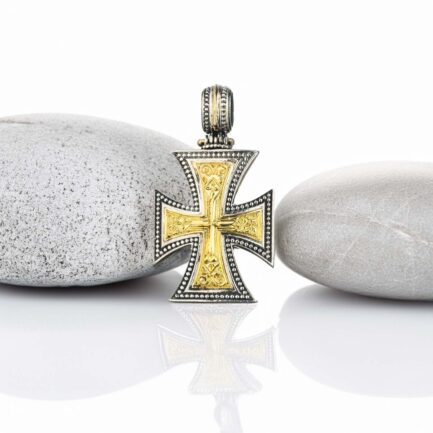 Maltese Men’s Cross Pendant in 18k Gold and Silver