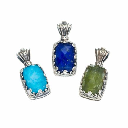 Rectangular Color Pendant in Sterling Silver 925