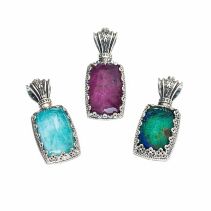 Rectangular Color Pendant in Sterling Silver 925