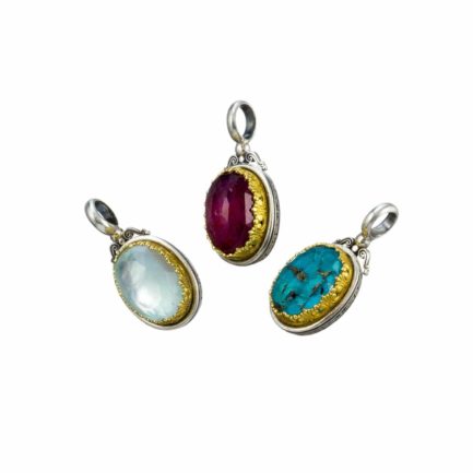 Oval Pendant in Sterling Silver 925 with Gold plated parts