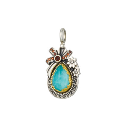 Tear-Drop Pendant in Sterling Silver 925 with Gold plated parts
