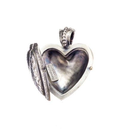 Heart Locket Pendant Flower Photo Byzantine for Ladies in Sterling Silver