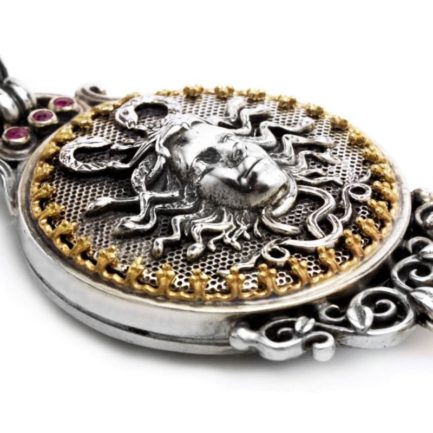 Ancient Greek Medusa for women’s Large Pendant 18k Yellow Gold and Silver