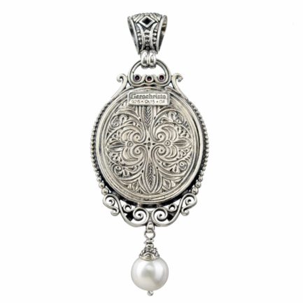 Oval Pendant Pearl Drop in Sterling Silver 925