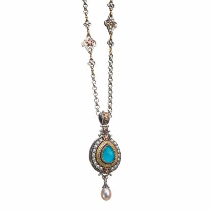 Teardrop Pendant Pearl Drop 18k Yellow Gold and Sterling Silver
