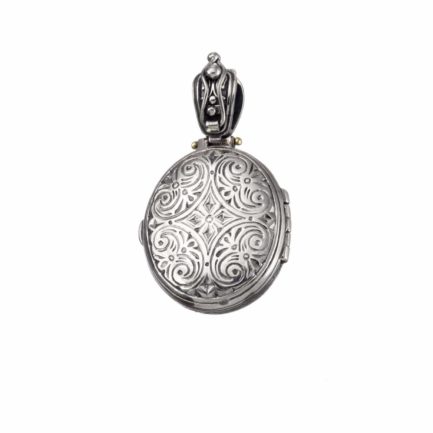 Chi Rho Byzantine Oval Locket Pendant 18k Yellow Gold and Sterling silver