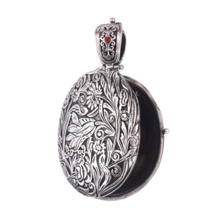 Garden Flowers Large Oval Locket Pendant in Sterling Silver 925