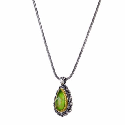 Tear-Drop Color Pendant in Sterling Silver 925 with Gold plated parts