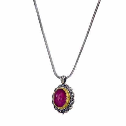 Oval Color Pendant in Sterling Silver 925 with Gold Plated Parts