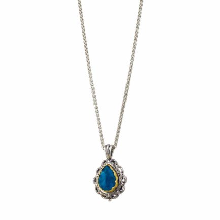 Tear-Drop Color Pendant in Sterling Silver 925 with Gold plated parts