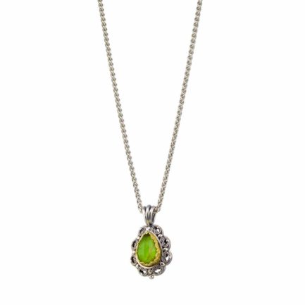Tear-Drop Color Pendant in Sterling Silver 925 with Gold Plated Parts