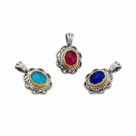 Oval Color Pendant in Sterling Silver 925 with Gold Plated Parts