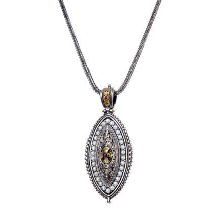 Frame with Pearls Pendant for Ladies 18k Yellow Gold and Silver