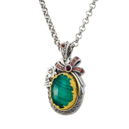Oval Color Pendant in Sterling Silver 925 with Gold plated parts