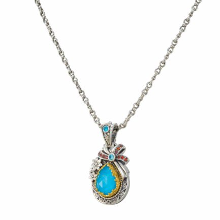 Tear-Drop Color Pendant in Sterling Silver 925 with Gold plated parts