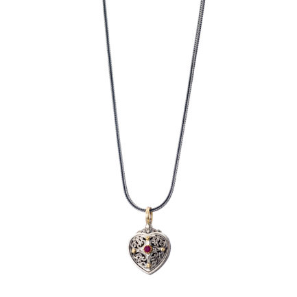 Heart Byzantine Pendant for Women’s Yellow Gold k18 and Silver 925