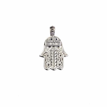 Hamsa Fatima Hand Amulet Pendant Silver and 18k Gold