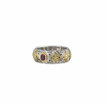 Byzantine Band Ring 8mmYellow Gold k18 and Sterling Silver 925